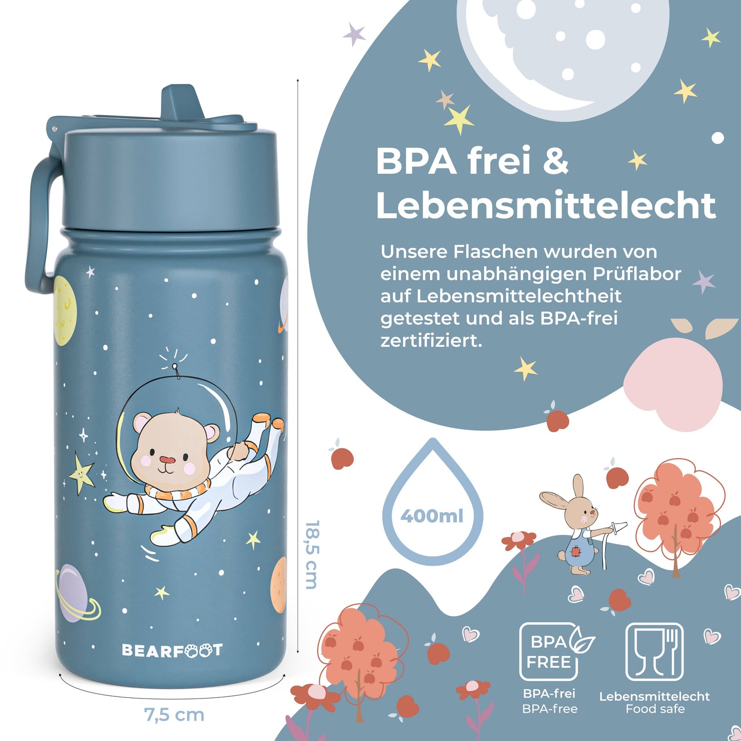 Botella térmica para niños de acero inoxidable - Astro Bear blue